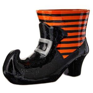 Black and Orange Halloween Ceramic Witch Shoe 8L x 4W x 6H